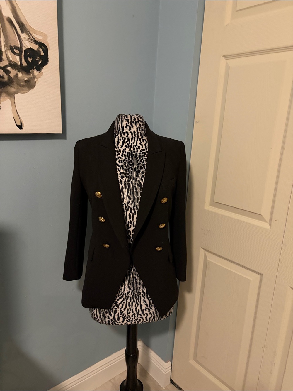Veronica Beard Black Double-Breasted Blazer with Gold Buttons